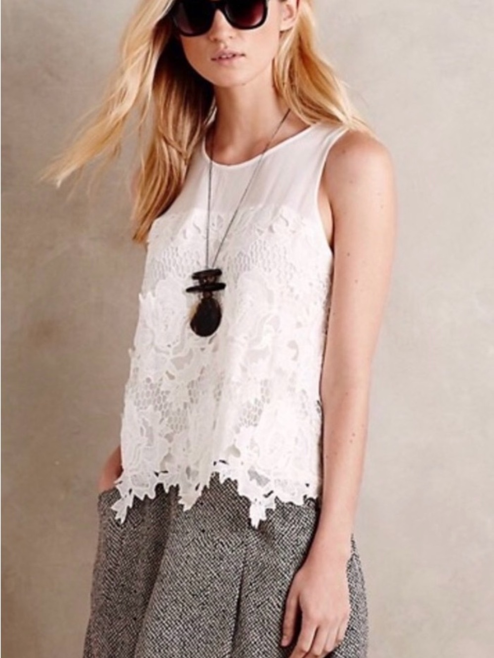 Anthropologie - Greylin White Lace Overlay Sleeveless Camisole